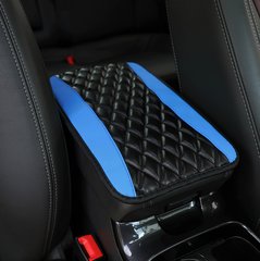 Подушка на подлокотник в салон автомобилия эко-кожа, мягкий центральный подлокотник черный с синим