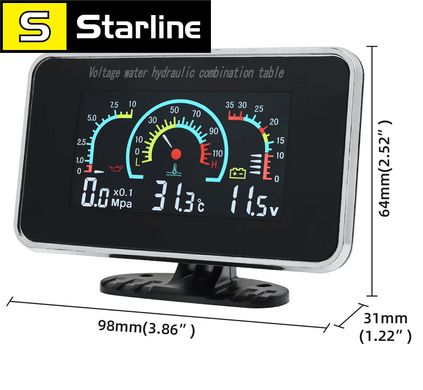 3 в 1 Універсальний автомобільний РК-дисплей 12 В/24 В для вантажівки, тиску оливи, напруги, температури